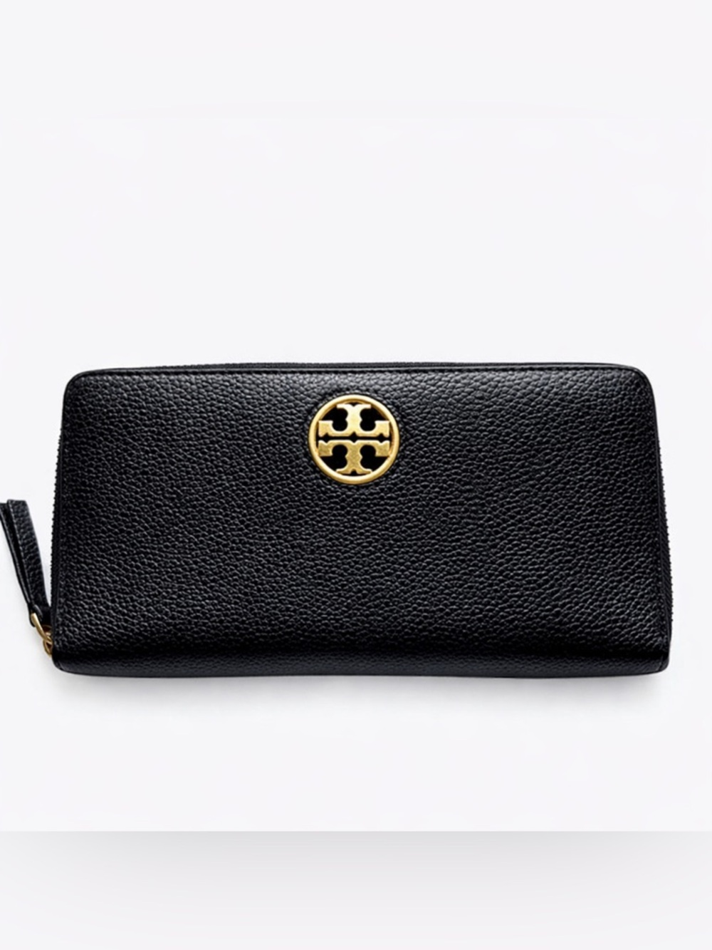 TORY BURCH Carson Wallet Zip Continental Pebble Leather, Black